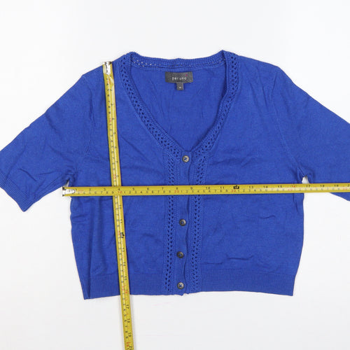Per Una Women’s Blue UK 10 V-Neck Short Sleeve Cotton Cardigan