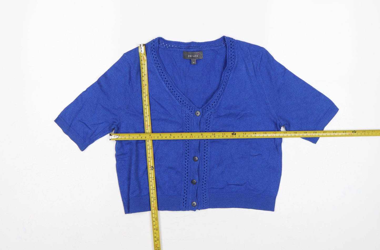 Per Una Women’s Blue UK 10 V-Neck Short Sleeve Cotton Cardigan