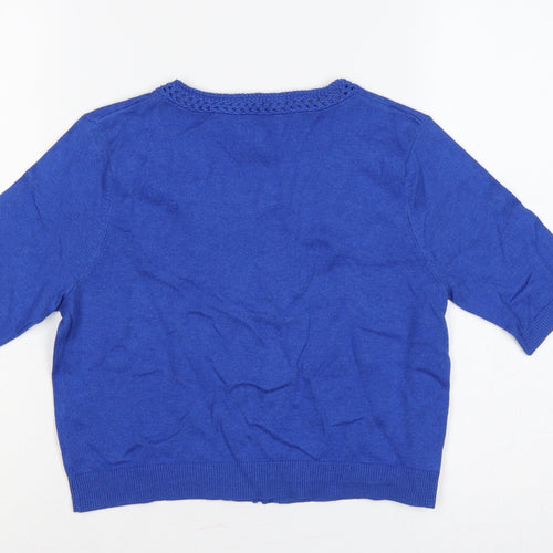 Per Una Women’s Blue UK 10 V-Neck Short Sleeve Cotton Cardigan