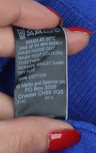 Per Una Women’s Blue UK 10 V-Neck Short Sleeve Cotton Cardigan