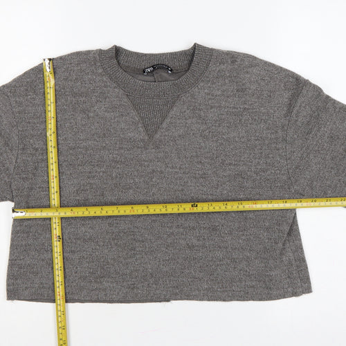 Zara Women Grey M Knit Crew Neck Pullover Sweatshirt Long Sleeve