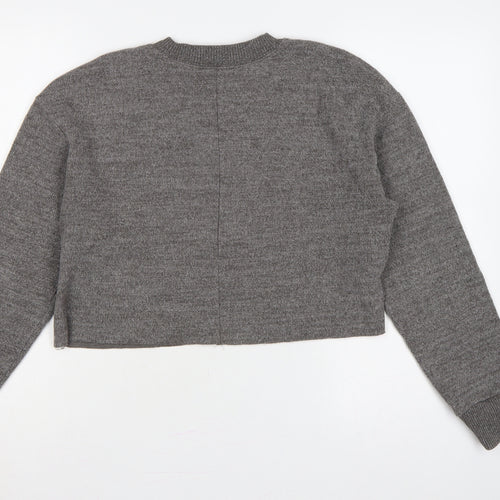 Zara Women Grey M Knit Crew Neck Pullover Sweatshirt Long Sleeve