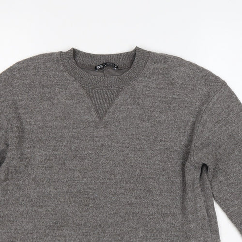 Zara Women Grey M Knit Crew Neck Pullover Sweatshirt Long Sleeve