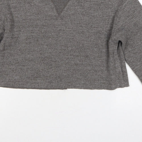 Zara Women Grey M Knit Crew Neck Pullover Sweatshirt Long Sleeve