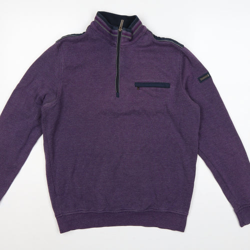 Bugatti Men’s Purple M 1/4 Zip High Neck Cotton Sweatshirt