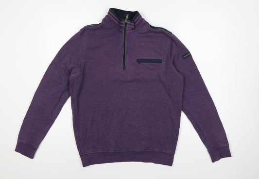 Bugatti Men’s Purple M 1/4 Zip High Neck Cotton Sweatshirt