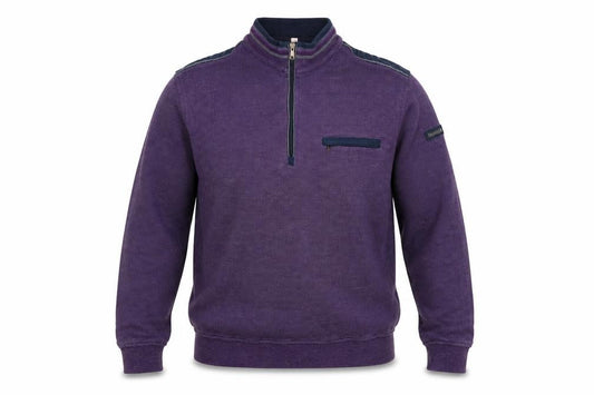 Bugatti Men’s Purple M 1/4 Zip High Neck Cotton Sweatshirt