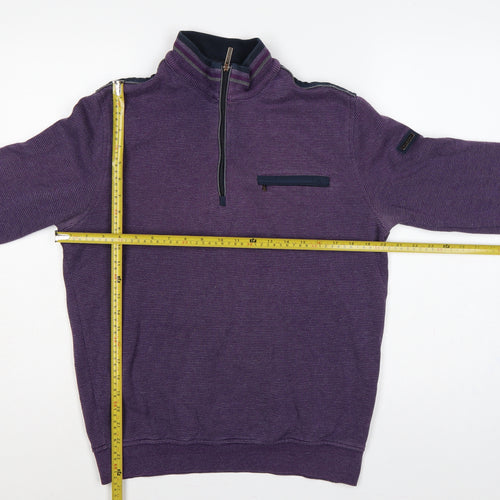 Bugatti Men’s Purple M 1/4 Zip High Neck Cotton Sweatshirt