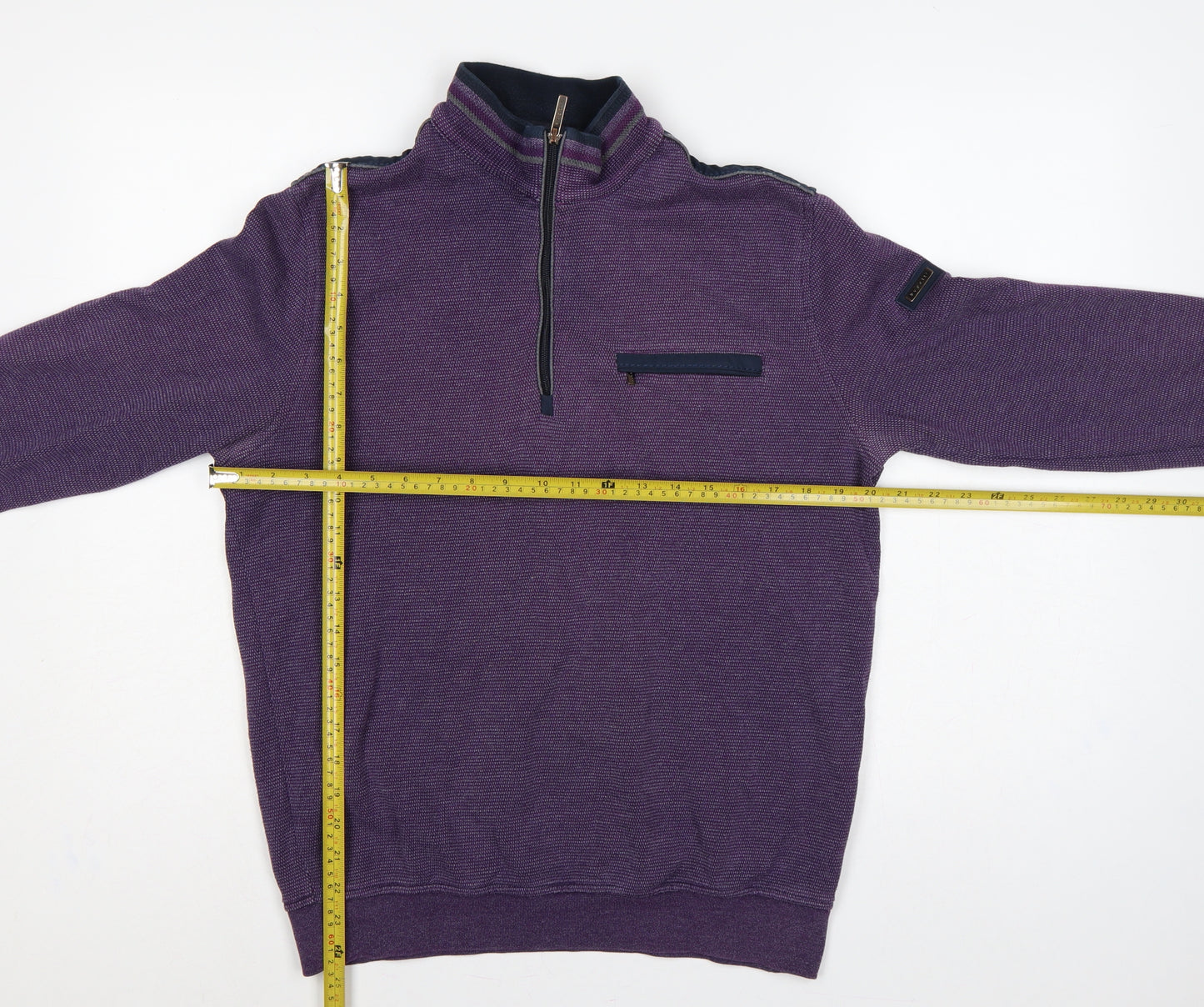 Bugatti Men’s Purple M 1/4 Zip High Neck Cotton Sweatshirt