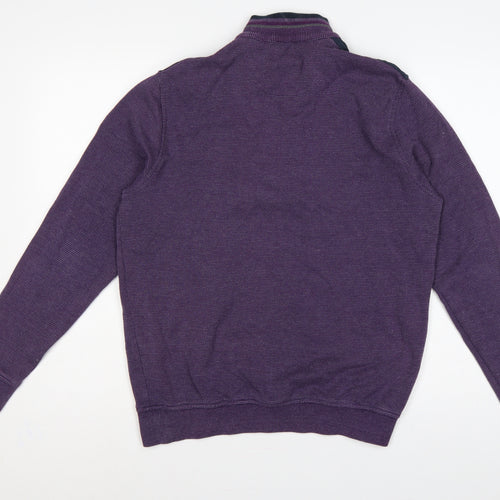 Bugatti Men’s Purple M 1/4 Zip High Neck Cotton Sweatshirt