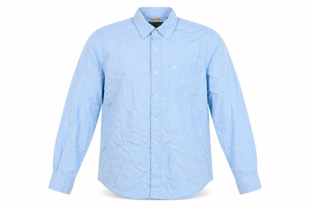 Front view of Timberland Men Blue M Cotton Button-Down Long Sleeve Casual Shirt