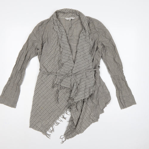 Sandwich Women Grey UK 8 Wrap Knit Long Sleeve Belted Fringe Blouse