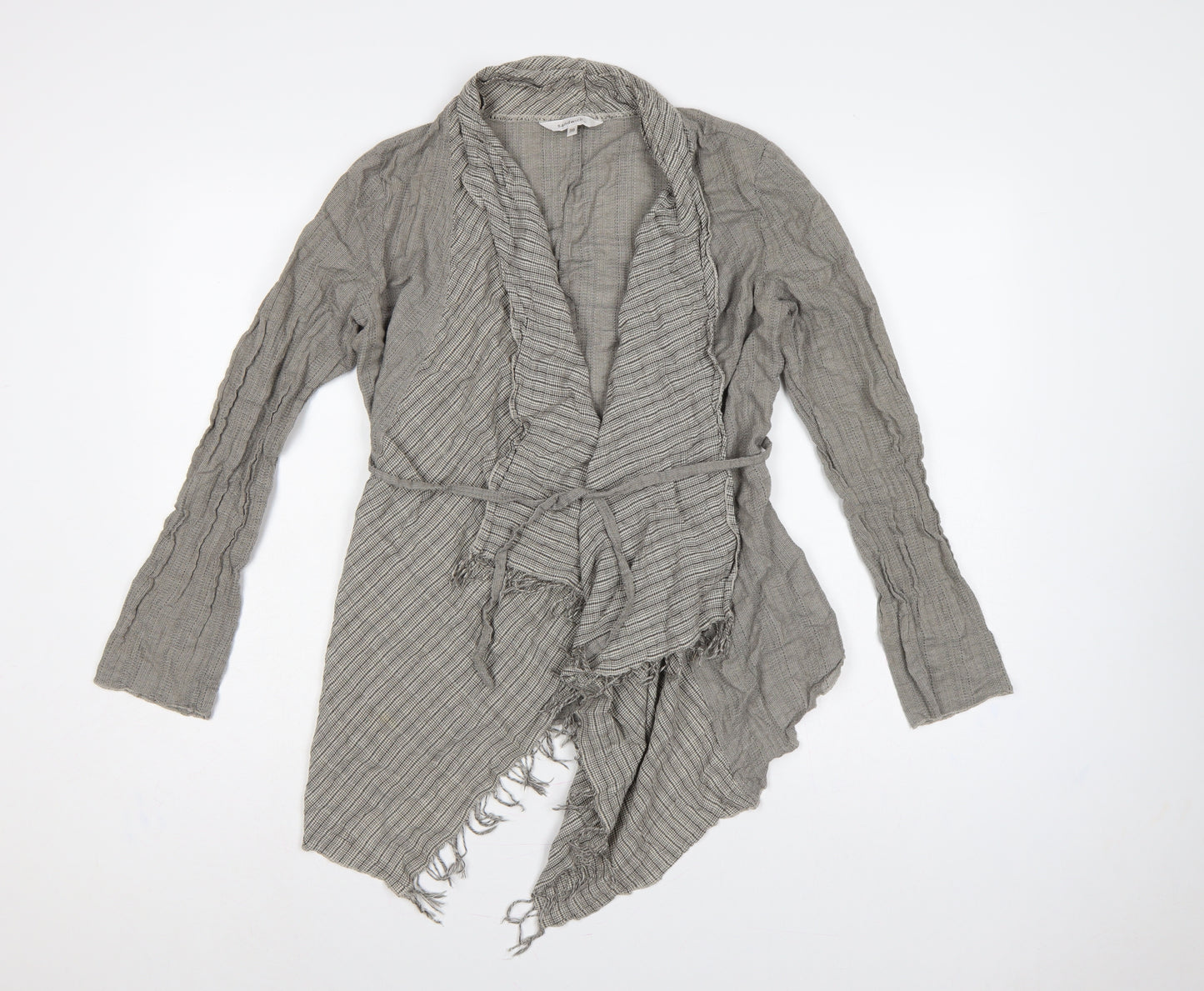 Sandwich Women Grey UK 8 Wrap Knit Long Sleeve Belted Fringe Blouse
