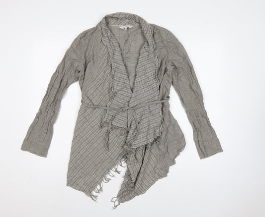 Sandwich Women Grey UK 8 Wrap Knit Long Sleeve Belted Fringe Blouse