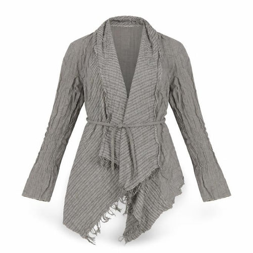 Sandwich Women Grey UK 8 Wrap Knit Long Sleeve Belted Fringe Blouse
