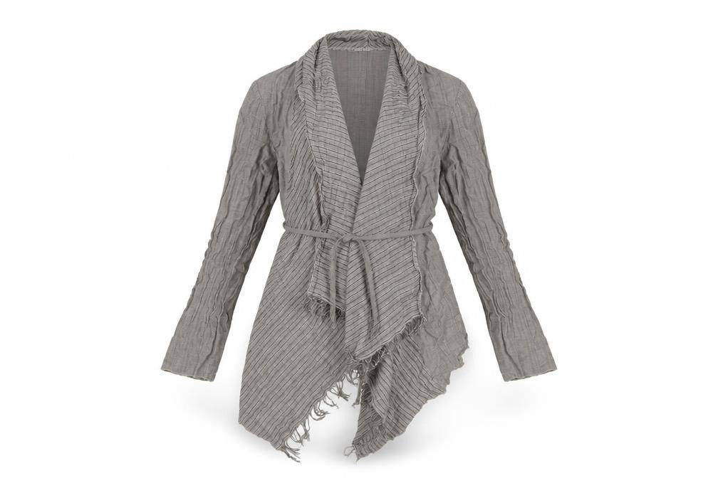 Sandwich Women Grey UK 8 Wrap Knit Long Sleeve Belted Fringe Blouse