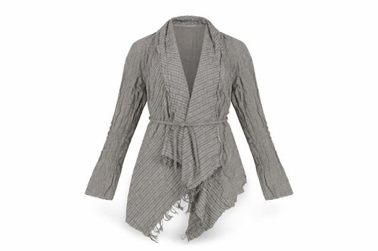 Sandwich Women Grey UK 8 Wrap Knit Long Sleeve Belted Fringe Blouse