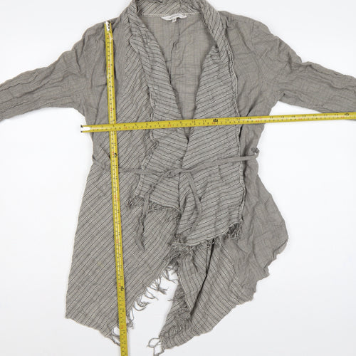 Sandwich Women Grey UK 8 Wrap Knit Long Sleeve Belted Fringe Blouse