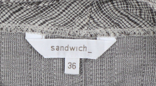 Sandwich Women Grey UK 8 Wrap Knit Long Sleeve Belted Fringe Blouse