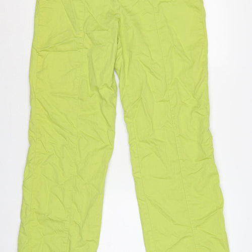 Zara Women Green M Cotton Linen Straight Trousers Pockets