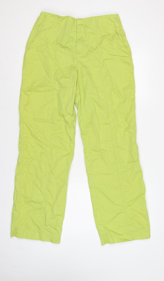 Zara Women Green M Cotton Linen Straight Trousers Pockets