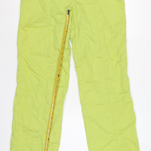 Zara Women Green M Cotton Linen Straight Trousers Pockets