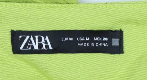 Zara Women Green M Cotton Linen Straight Trousers Pockets