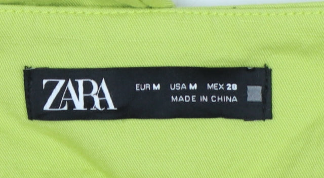 Zara Women Green M Cotton Linen Straight Trousers Pockets