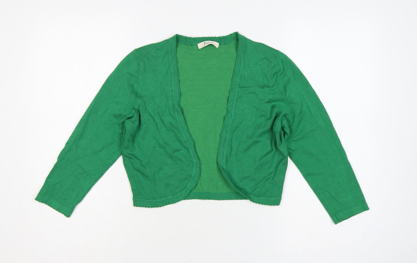 Precis Women Green Small Open Knit V-Neck Cardigan Long Sleeve