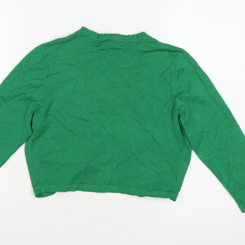 Precis Women Green Small Open Knit V-Neck Cardigan Long Sleeve