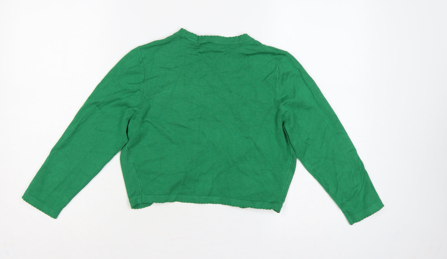 Precis Women Green Small Open Knit V-Neck Cardigan Long Sleeve