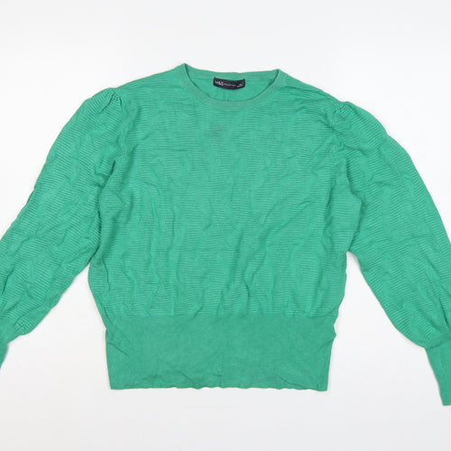 Marks and Spencer Women Green L Cable Knit Puff Sleeve Jumper