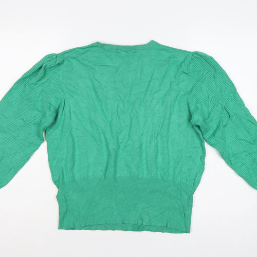 Marks and Spencer Women Green L Cable Knit Puff Sleeve Jumper