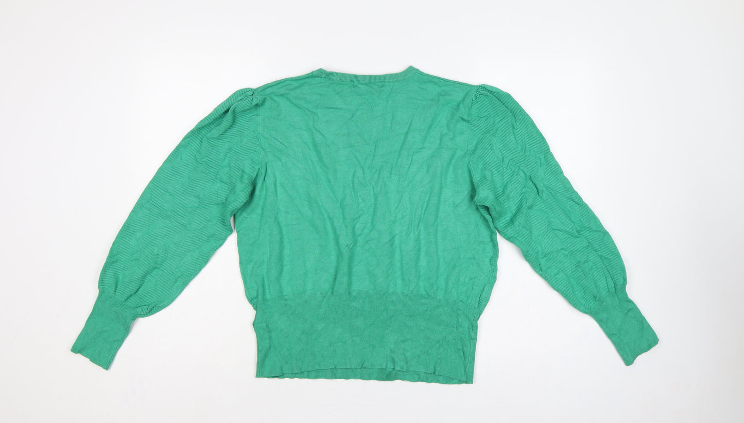 Marks and Spencer Women Green L Cable Knit Puff Sleeve Jumper