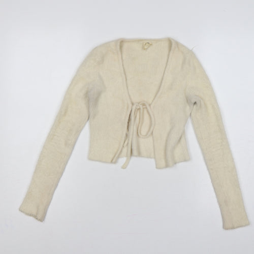 Urban Outfitters Women Ivory S Petite Wrap Tie Knit Cardigan Long Sleeve
