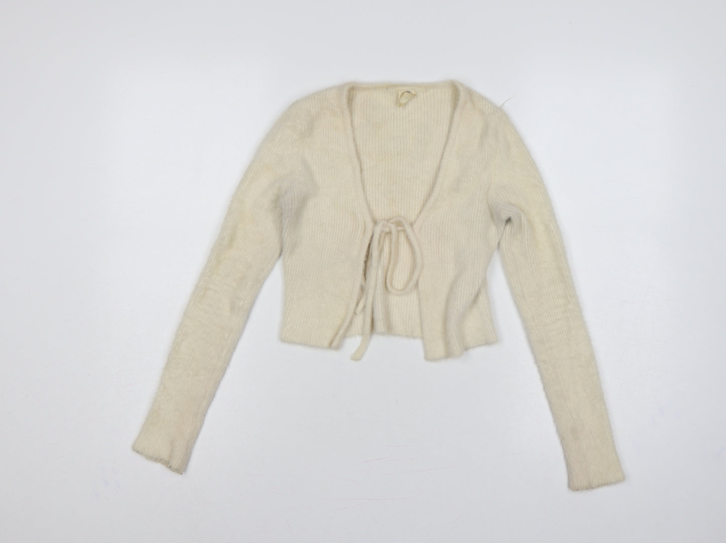 Urban Outfitters Women Ivory S Petite Wrap Tie Knit Cardigan Long Sleeve
