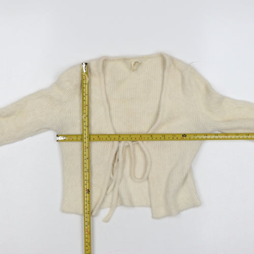 Urban Outfitters Women Ivory S Petite Wrap Tie Knit Cardigan Long Sleeve
