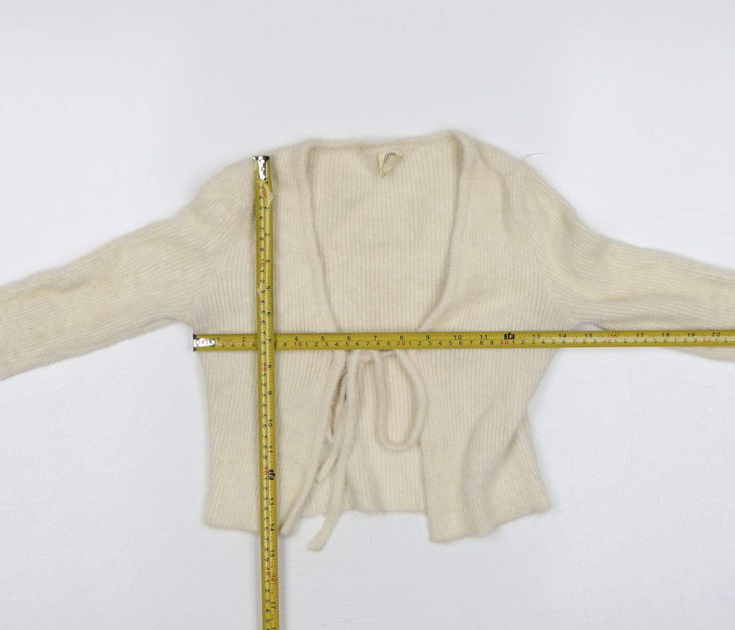 Urban Outfitters Women Ivory S Petite Wrap Tie Knit Cardigan Long Sleeve