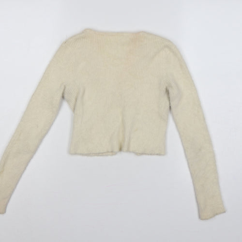 Urban Outfitters Women Ivory S Petite Wrap Tie Knit Cardigan Long Sleeve