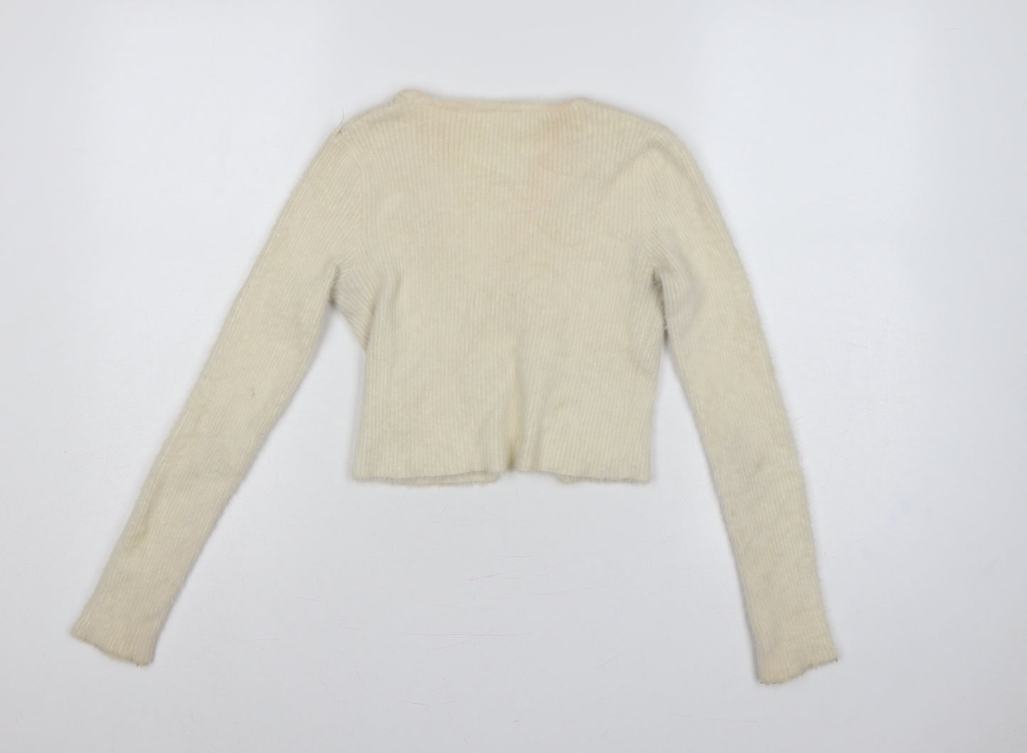 Urban Outfitters Women Ivory S Petite Wrap Tie Knit Cardigan Long Sleeve