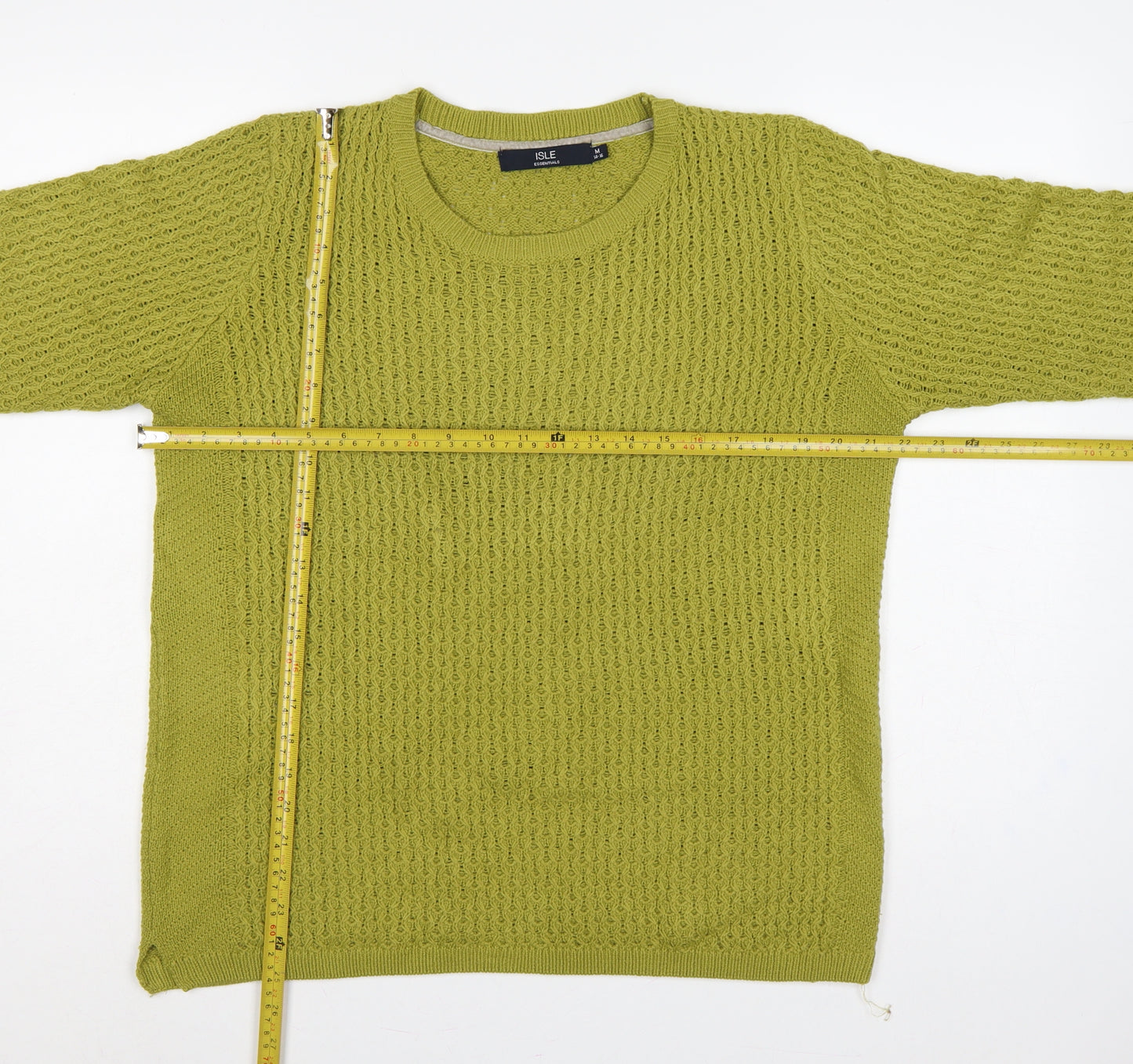 Isle Essentials Women’s Green Open Knit Pullover Jumper UK 14