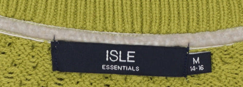 Isle Essentials Women’s Green Open Knit Pullover Jumper UK 14
