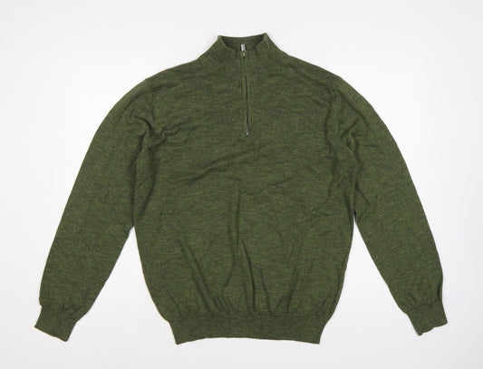 St Bernard Dunnes Men’s Green M Quarter Zip Cotton Knit Jumper