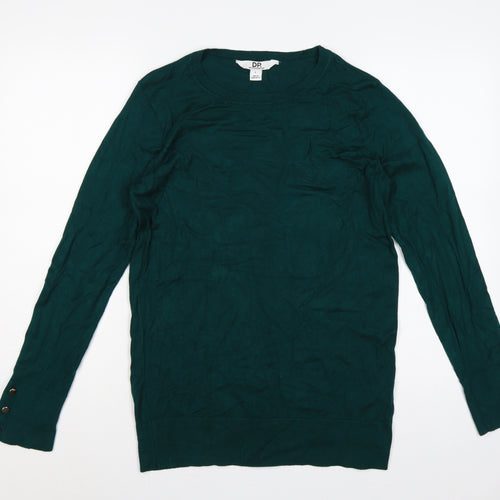 Dorothy Perkins Women Green UK 14 Round Neck Button Cuff Jumper