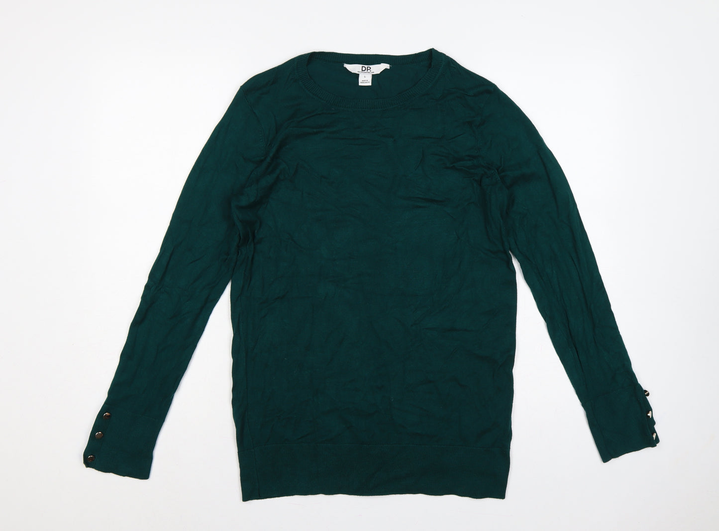 Dorothy Perkins Women Green UK 14 Round Neck Button Cuff Jumper