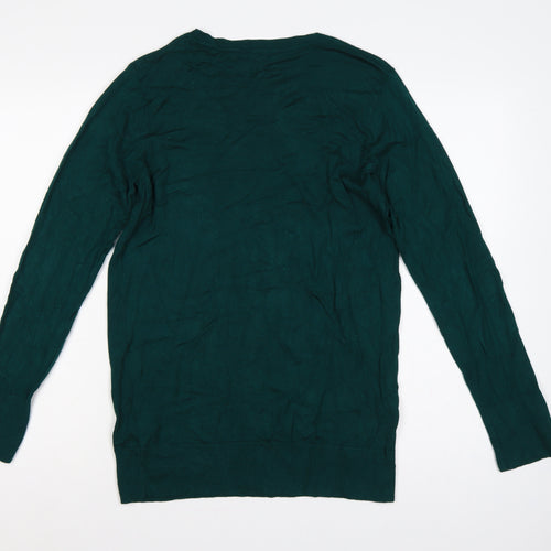Dorothy Perkins Women Green UK 14 Round Neck Button Cuff Jumper