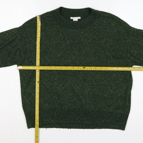 H&M Women Green Gold Glitter Knit Crew Neck Pullover Jumper XS
