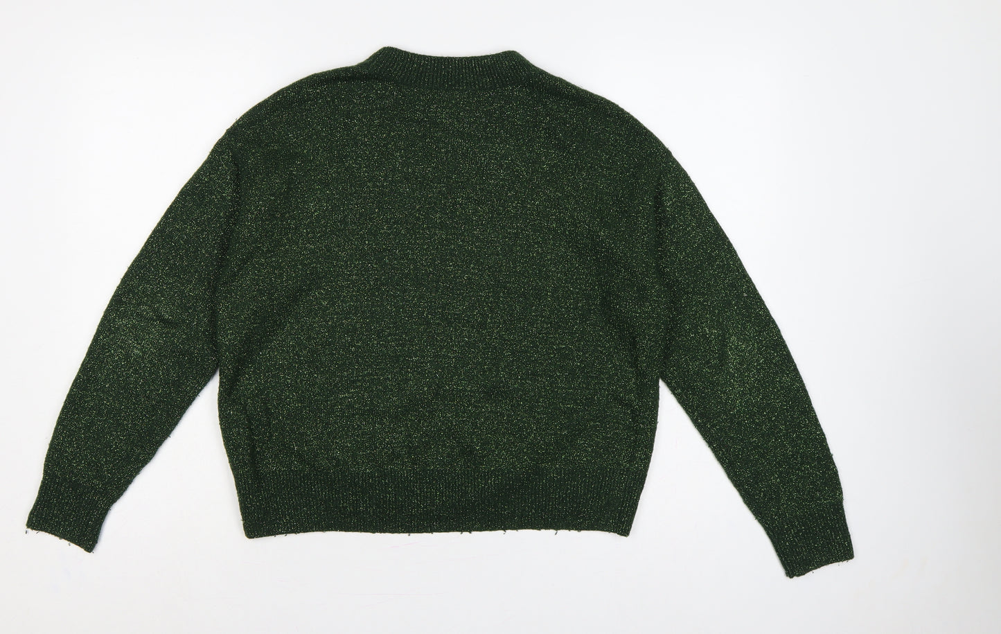 H&M Women Green Gold Glitter Knit Crew Neck Pullover Jumper XS