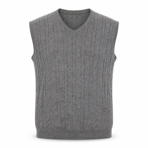 Marks and Spencer Men Grey XL Cable Knit Cotton V-Neck Vest Jumper