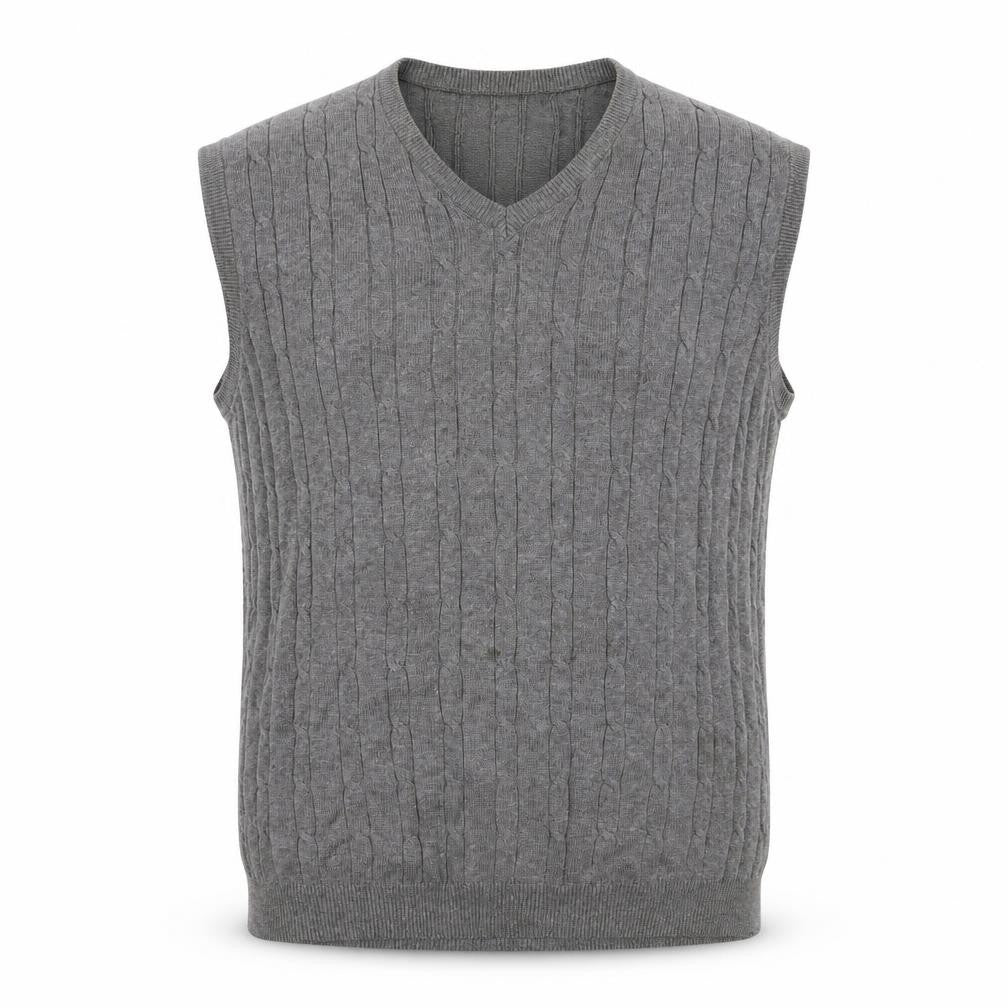 Marks and Spencer Men Grey XL Cable Knit Cotton V-Neck Vest Jumper